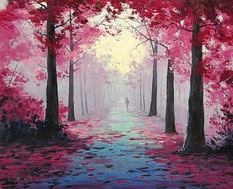 pink path by artsaus, via Flickr Graham Gercken, Easy Canvas Painting, Landscape Art Painting, Autumn Scenes, Beginner Painting, Amazing Art Painting, Art Painting Acrylic, Pictures To Paint, Tree Painting