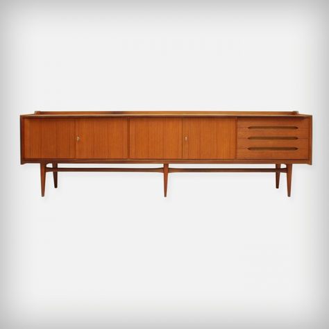 Large German Teak Sideboard by Bartels-Werken GmbH, 1960s Midcentury Sideboard Tv, Sideboard Walnut, Teak Sideboard Living Room, Living Room Credenza, 1970 Cabinet, Modern Wooden Furniture, Bohemian Living Room Decor, Modular Cabinets, Vintage Teak Sideboard