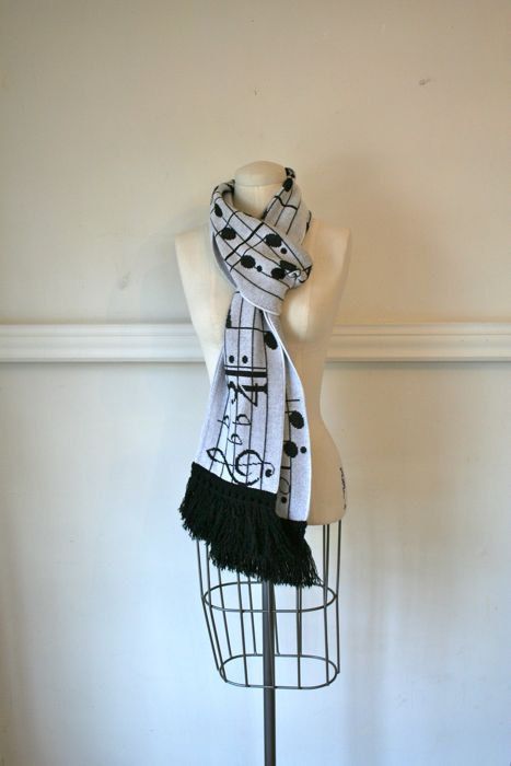 Music Scarf, Music Outfits, Music Inspired Fashion, Music Accessories, Long Knit, Music Fashion, Vintage Scarf, Music Notes, Character Outfits