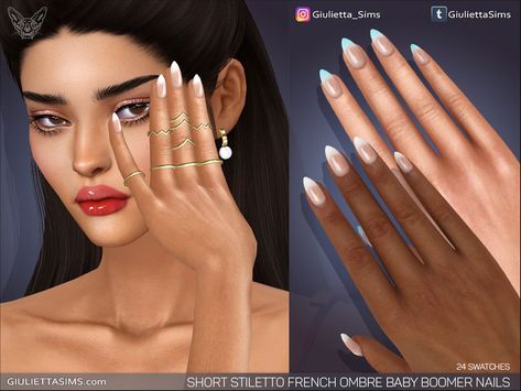 Sims 4 Cc Nails Short, Baby Boomer Nails, Cc Nails, Sims 4 Nails, Cc Makeup, Baby Boomers Nails, Short Stiletto, Sims 4 Piercings, Sims 4 Tattoos