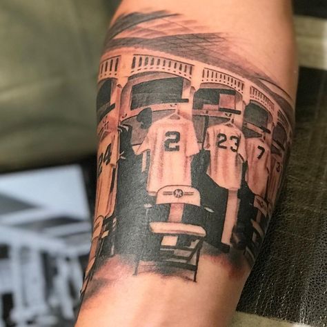 Yankees tattoo Ny Yankee Tattoo Ideas, New York Yankee Tattoos, Baseball Theme Tattoo, Yankee Tattoo Ideas, Bronx Tattoo, Yankees Tattoo Ideas, Jersey Tattoo Ideas, Jersey Tattoo, New York Theme Tattoo