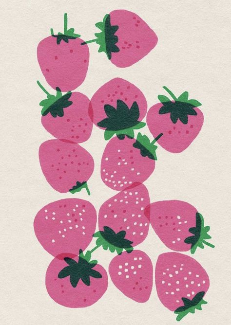 Illustration Procreate, My New Room, Linocut, Wall Collage, Strawberries, Art Inspo, Cute Art, Wall Prints, Art Reference