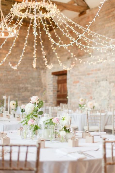 kerry bartlett Barn Wedding Lighting, Barn Wedding Photography, Lights Wedding Decor, Country Barn Weddings, Wedding Chandelier, String Lights Wedding, Pastel Wedding, Indoor Wedding, Wedding Lights