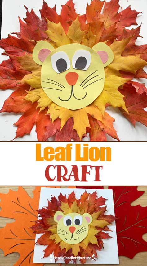 Fall Leaf Toddler Craft, Leaf Animal Craft, Lion King Crafts Preschool, Lion Leaf Craft, Leaf Craft For Kindergarten, Tiger Crafts For Toddlers, Leaf Toddler Crafts, Daniel And Lions Den Craft, Jaguar Craft