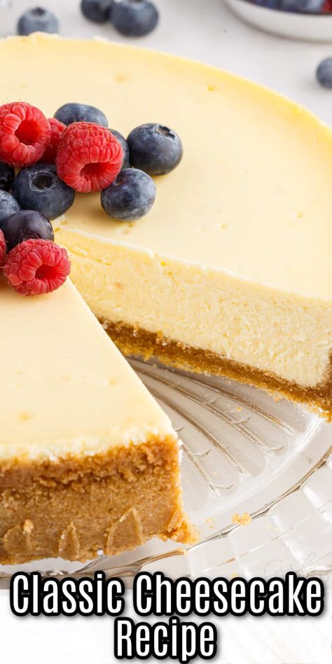 Baked to perfection in a springform pan, this classic cheesecake recipe boasts a perfectly golden crust, while the interior remains creamy and decadent. Top it off with a drizzle of your favorite fruit sauce or a sprinkle of chopped nuts for an extra special touch. Black And White Cheesecake, Ready Crust Cheesecake Recipe, 10 In Cheesecake Recipe, Simple Baked Cheesecake Recipe, Cake Pan Cheesecake, Best Cheesecake Toppings, 7 Inch Cheesecake Recipe Springform Pan, Cheesecake Recipes 10 Inch Pan, Cheesecake Recipes Premade Crust