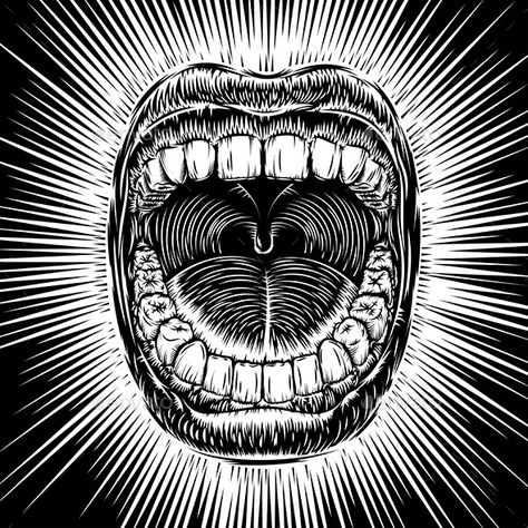 Mouth Open Scream Ink Hand Draw Vintage Tattoo - Tattoos Vectors Open Mouth Drawing, Screaming Drawing, Mouth Tattoo, Teeth Drawing, Mouth Drawing, Hand Draw, Best Tattoo Designs, Shirt Print Design, Vintage Tattoo