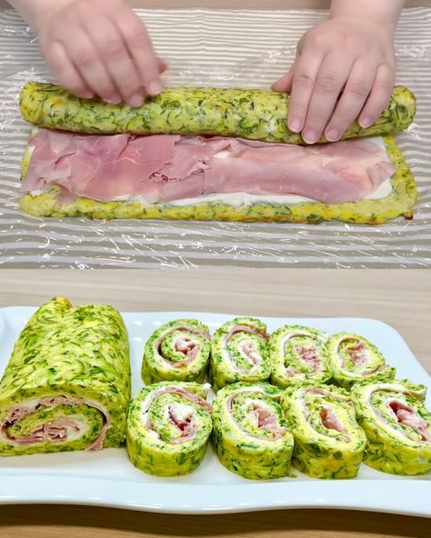 Zucchini Roll Stuffed with Ham and Cheese Recipe - Greenku Recipes Zucchini Roll, Zucchini Rolls, Vegan Egg Substitute, Cauliflower Dishes, How To Cook Ham, Vegan Eggs, Delish Recipes, Eggplant Recipes, Creamy Cheese