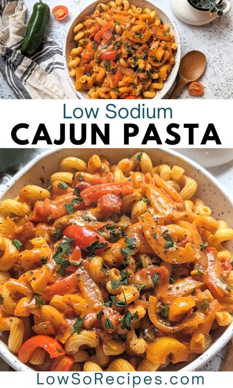 Low Sodium Cajun Pasta Recipe - Low So Recipes Low Sodium Chicken Dinners, Low Sodium Lunch Meal Prep, Kidney Diet Recipes Dinners, Low Sodium Quick Meals, Easy Low Sodium Dinner Recipes, Low Sodium Low Calorie Meals, Low Sodium Turkey Recipes, Easy Low Sodium Recipes Simple, Low Sodium Recipes Easy