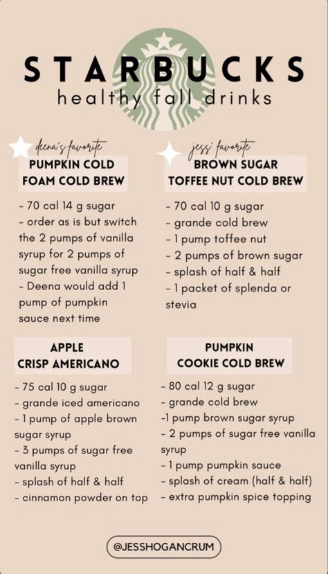 Low Calorie Starbucks Drinks, Healthy Coffee Drinks, Fall Starbucks, Starbucks Hacks, Cold Starbucks Drinks, Smoothies Healthy, Starbucks Order, Coffee Recipes Starbucks, Iced Starbucks Drinks