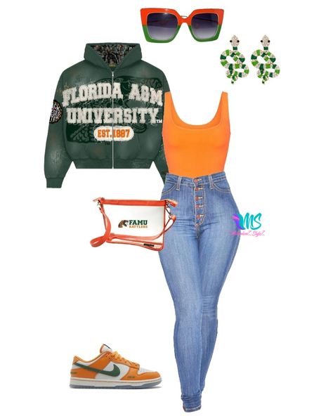 Dress to impress this Football Season! 🧡💚🐍 Elevate your FAMU spirit with our stunning ensemble: Lady Venom Snake Earrings and COLAC Glasses from MeticulouZ StyleZ (available on our website), paired with the newly haven’t released iconic FAMU Jacket by STAY TUNED ���👀👀 Remember to Dare to Be Different with MeticulouZ StyleZ! 🌟 Customize your look with boots, heels, or sneakers – the choice is yours! 🎉 #FAMUlyStyle #gamedayfashion #DareToBeDifferent #famurattlers #famufootball #famualumni #... Famu Homecoming Outfits, Famu Homecoming, Lady Venom, Hbcu Homecoming, Venom Snake, Gameday Fashion, Homecoming Outfits, Dare To Be Different, Snake Earrings