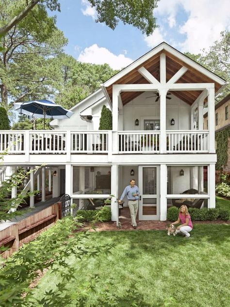 Second Story Porch, Barn Exterior, Deck Addition, Second Story Deck, Porch Kits, Porch Design Ideas, Elevated Homes, Porch Addition, Building A Porch