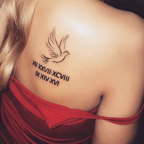 Roman Numeral Memorial Tattoo, Memorable Tattoos, Bird Shoulder Tattoos, Wörter Tattoos, Grandma Tattoos, Rip Tattoo, Peace Tattoos, Numeral Tattoo, Roman Numeral Tattoos