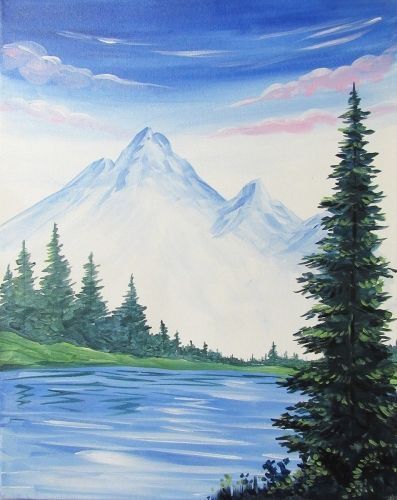 Discover Painting, Easy Landscape Paintings, Pizza Company, Mountain Landscape Painting, Paint Nite, Paint Night, Acrylic Painting Tips, Landscape Paintings Acrylic, Easy Canvas Painting