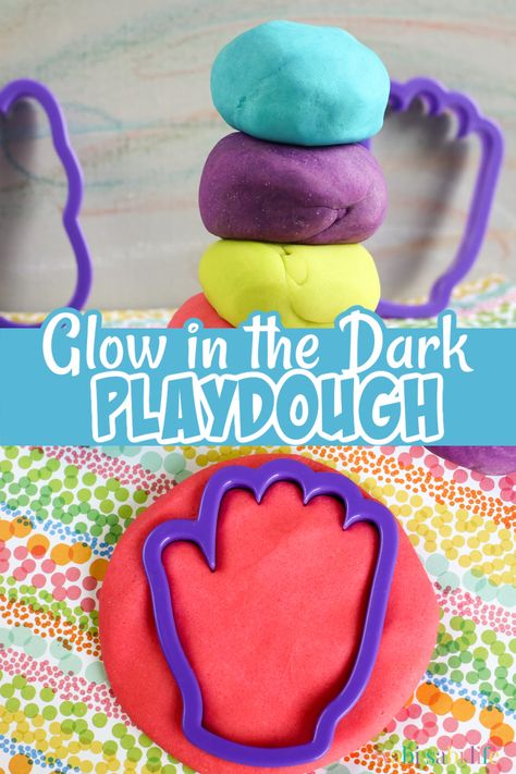 picture of vibrant homemade play dough that is no cook glow in the dark playdough Glow In The Dark Cookies, Glow In The Dark Playdough, No Cook Playdough, Cooked Playdough, Stem Experiments, Diy Glow, No Cook, Playdough Recipe, Cooking Homemade