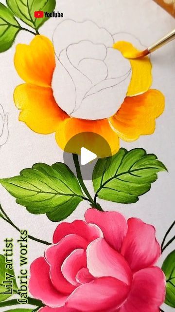 Best Fabric Paint, Rose Flower Painting, Tulip Fabric Paint, Rose Paintings, Painting On Fabric, Cloth Painting, Easy Flower Painting, Fabric Painting On Clothes, Fabric Paint Designs