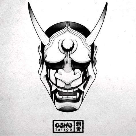 Small Oni Mask Tattoo, Simple Oni Mask Tattoo, Simple Hannya Mask Tattoo, Slaughter To Prevail Tattoo, Split Oni Mask Tattoo Design, Samurai Oni Mask Drawing, Hanya Mask Sketch, Samurai Demon Mask Tattoo, Samurai Masks