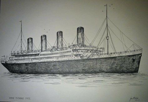 Titanic Tattoo, Titanic Drawing, Titanic Boat, Titanic Art, Boat Sketch, Ship Sketch, Titanic Rose, Drawings To Trace, Tank Wallpaper