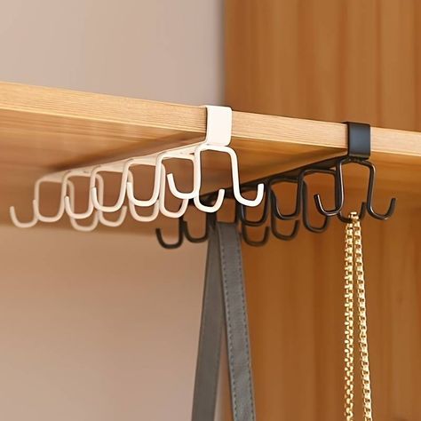 Cabinet Cup Storage Rack 12 Hooks Space saving Organizer - Temu Poland Shelf Kitchen Cabinets, Kitchen Utensil Rack, Under Cabinet Storage, Kitchen Hooks, Metal Storage Racks, Iron Storage, Hanging Rack, Cabinet Accessories, Hook Rack