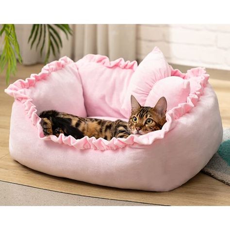 PRICES MAY VARY. 【Spacious Space Dimensions】 22 x 18 x 10 inches/56 x 46 x 25cm, sleeping area: 20 x 16inches/50 x 40cm. Suitable for most cats and less than 20 lbs of small medium-sized dogs. 【Warming Fabric】 Cozy short plush fabric. Filling: high elastic filling and does not collapse on itself, offers comfort and warm for your pet. 【All Season Design】 Lightweight for portability. Raised rim sides of the rectangular dog bed create a relaxing environment for puppies to sleep, provide head and ne Pink Animal Bedding, Pink Velvet Cat Bed, Rectangular Cat Bed, Pet Bedroom Pink, Fabric Cat Beds, Cat Crib Bedding, Hello Kitty Dog Bed, Pink Cat Bed, Cat Accessories Products