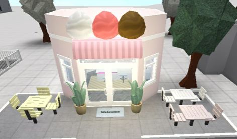 Stores Bloxburg Ideas, Ice Cream Shop In Bloxburg, Ice Cream Store Bloxburg, Bloxburg Corner Shop, Bloxburg Ice Cream Shop Ideas, Ice Cream Bloxburg, Bloxburg Candy Shop, Store Ideas Bloxburg, Fun Bloxburg Build Ideas