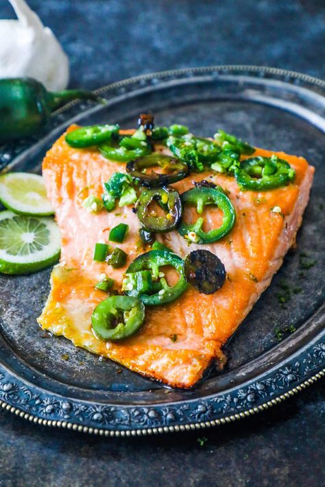 Honey Jalapeno Salmon, Jalapeno Salmon, Lime Salmon Recipes, Honey Jalapeno, Salmon With Cream Sauce, Salmon Foil Packets, Herb Salmon, Salmon Marinade, Bbq Salmon