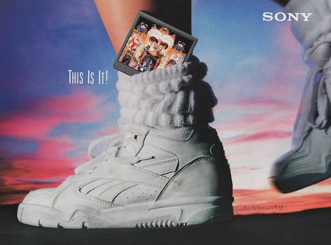 Vintage 90s Sony Music with Sneakers advertisement in Rolling Stones Magazine 90s Advertisements, Sony Aesthetic, 90s Ads, 2000s Posters, Crocs Echo, 90s Shoes, Ad Layout, Shoes Ads, Rolling Stones Magazine