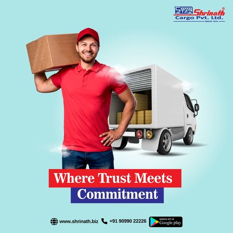 Where 𝗧𝗥𝗨𝗦𝗧 meets 𝗖𝗢𝗠𝗠𝗜𝗧𝗠𝗘𝗡𝗧... 𝗧𝗥𝗨𝗦𝗧 of Shrinath Cargo Pvt Ltd 𝗖𝗢𝗠𝗠𝗜𝗧𝗠𝗘𝗡𝗧 to timely and safe delivery #FullLoad and #PartLoad #CargoServices by #ShrinathCargoPvtLtd Inquire now - 9099022226 . . #ShrinathCargo #Cargo #cargoservice #dailyservice #logistics #cargotrucks #parcel #supplychainmanagement #supplychainsolutions #business #rawmaterial #finishedgoods #transport #transportation Delivery Service Social Media Design, Cargo Poster Design, Logistics Design Creative, Logistics Design, Decent Wallpapers, Mail Boxes, Cargo Services, Social Media Advertising Design, Happy Rakshabandhan