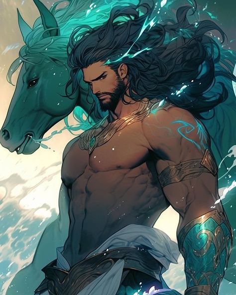 Poseidon Drawing, God Of The Ocean, Poseidon God, Greek Mythology Art, American Gods, Dark Anime Guys, Mythology Art, Animation Reference, Greek Gods