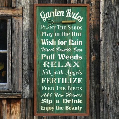 "Garden Rules" Framed Wood Sign Garden Rules Sign, Countryside Garden, Countryside Decor, Vintage Mailbox, Unique Garden Decor, Herb Garden In Kitchen, Mid Century Planter, Garden Decor Ideas, Vintage Garden Decor