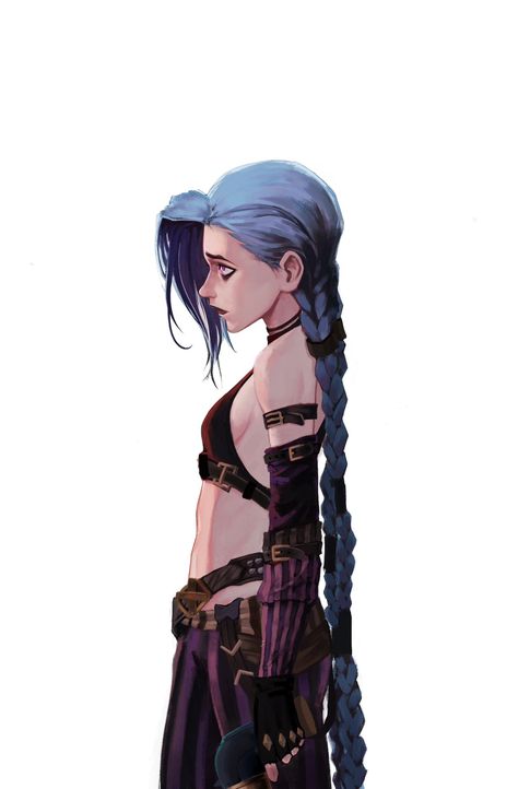 Jinx Braids Arcane, Jinx Side View, Art Concepts Ideas, Jinx Braids, Jinx Hairstyle, Jinx Hair Down, Jinx Short Hair, Jinx Arcane Drawing, Braid Reference