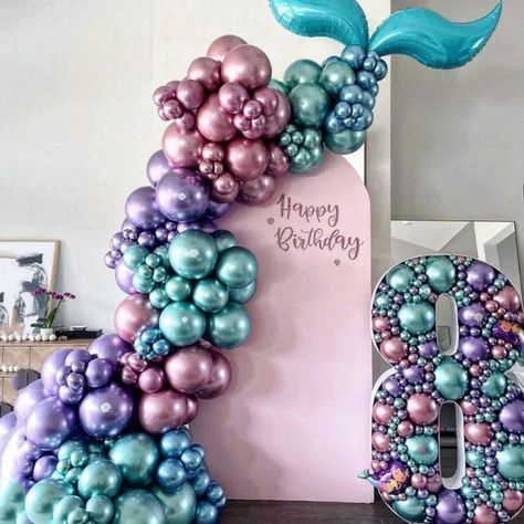 Metallic Mermaid Tail Balloons, Under the Sea Mermaid Balloon Kit, DIY Balloon Garland Kit, Kids Birthday Themed Birthday Balloons Decor by HelloMagnoliaParty on Etsy Mermaid Balloons, Balloons Decor, Balloons Wedding, Sea Mermaid, Balloon Chain, Metallic Balloons, Diy Balloon Decorations, Balloon Kit, Mermaid Theme