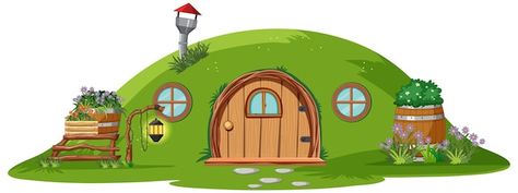 Hobbit house isolated on white backgroun... | Free Vector #Freepik #freevector Background Design Green, Hut Images, Casa Hobbit, Hobbit House, House Vector, Fantasy Art Landscapes, Green Nature, Art Block, Boy Room