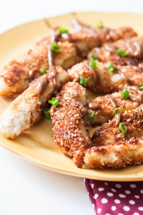 Thai Chicken Fingers - Meg's Everyday Indulgence Peanut Chicken Recipe, Peanut Butter Chicken, Healthier Meals, Peanut Butter Sauce, Peanut Chicken, Butter Chicken Recipe, Chicken Fingers, Savory Chicken, Thai Chicken