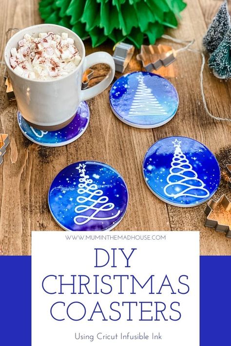 Holiday Coasters Diy, Sublimation Christmas Gift Ideas, Circuit Coasters, Resin Christmas Coasters, Cricut Coaster Ideas, Christmas Resin Coasters, Diy Christmas Coasters, Cricut Binder, Coasters With Cricut