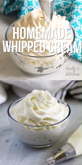 Homemade whipped cream only takes three ingredients and five minutes to create the perfect topping for drinks and pies! #berlyskitchen Homemade Whipped Cream Recipe, Resipi Kek, Recipes With Whipping Cream, Making Whipped Cream, Torte Cupcake, Homemade Whipped Cream, Whipping Cream, Köstliche Desserts, Food Videos Desserts