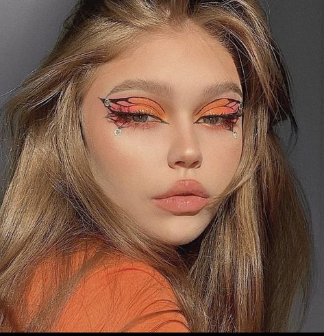 Matte Make Up, Butterfly Makeup, Orange Makeup, Smink Inspiration, Makijaż Smokey Eye, Fairy Makeup, Edgy Makeup, Makeup Eye Looks, Creative Eye Makeup