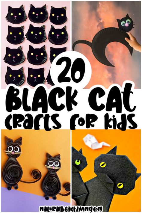 Cat Projects For Preschool, Black Cat Art Projects For Kids, Black Cat Activities For Preschool, Diy Black Cat Decor, Older Kids Halloween Crafts, Black Cat Halloween Decorations Diy, Black Cat Activities, Halloween Cat Crafts For Kids, Black Cat Crafts For Kids