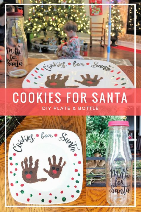 Diy Cookies For Santa Plate, Cookies For Santa Plate Diy, Santas Cookie Plate Diy, Diy Santa Cookie Plate, Preschool Christmas Gifts, Cookies And Milk For Santa, Santa Diy, Diy Cookies, Milk For Santa