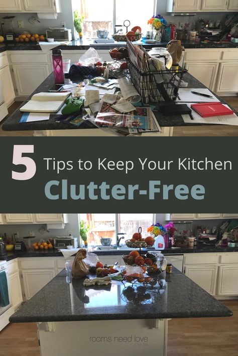 Try these 5 habits to take your kitchen from cluttered to organized and clutter-free Kitchen Clutter Organization, Cluttered Kitchen, Clutter Help, Counter Clutter, Clutter Free Kitchen, Clutter Solutions, Remodel Diy, Clutter Control, Kitchen Clutter