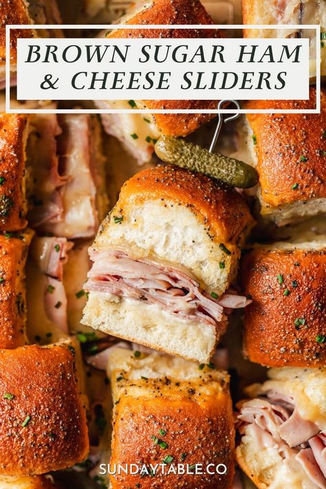 If you have leftover holiday ham, then you have to make these brown sugar ham and cheese sliders! They have Hawaiian rolls, ham, white cheddar (Havarti or Swiss works too!), buttery brown sugar Dijon topping, and poppy seeds. This recipe is so easy and makes enough for a crowd. Serve them with sides like potato chips, pasta salad, or fresh fruit for lunch. Or, make them as an appetizer for a party, holidays, or game day. These hot ham sliders are oven-baked for a gooey, savory party food ... Lunch Dishes For A Crowd, Ham And Cheese Sliders On Hawaiian Rolls With Italian Seasoning, Ham And Swiss Sliders Hawaiian Rolls Brown Sugar, Christmas Hawaiian Roll Sliders, Ham And Cheese Hawaiian Rolls Sliders Brown Sugar, Sliders For A Crowd Hawaiian Rolls, Baked Ham Sliders On Hawaiian Rolls, Baked Hawaiian Rolls, Ham And Cheese Sliders Brown Sugar