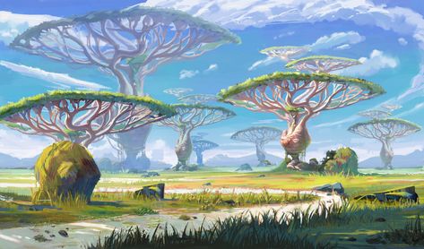 Fantasy Savannah Landscape, Fantasy Savannah City, Fantasy Savannah, Tropical Savanna, Savannah Landscape, Worldbuilding Ideas, Summer Court, Alien Planets, Fantasy Cities