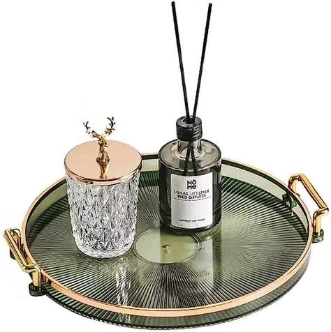 Amazon.com: Acrylic Vanity Tray with Gold Handles, Decorative Serving Tray for Jewelry Comestic Candle Dish Plate, Vanity Counter Bathroom Table Organizer Green (11.8 ''x 1.3” H) : Everything Else Dresser Tray Decor, Dresser Living Room, Acrylic Vanity, Counter Bathroom, Bathroom Table, Bathroom Vanity Tray, Table Organizer, Vanity Counter, Decor Tray