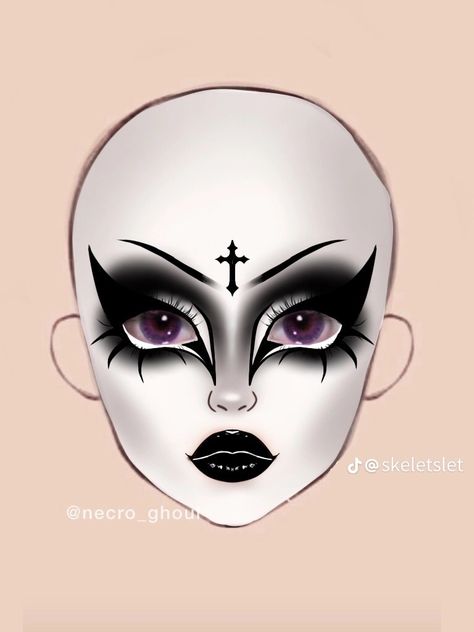 Goth Makeup Inspo Drawing, Goth Makeup Template, Goth Makeup Drawing, Dark Makeup Looks Gothic, Trad Goth Makeup Looks, Goth Makeup Ideas Drawing, Trad Goth Makeup Template, Glam Goth Makeup, Traditional Goth Makeup