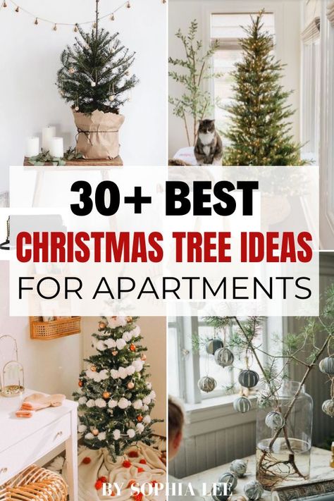 Decorating Small Apartment For Christmas, Christmas Tree In Kitchen Ideas, Studio Apartment Christmas Tree, Apartment Christmas Tree Ideas, Smaller Christmas Tree Ideas, Tabletop Xmas Trees, Small Tree Decorating Ideas Christmas, Tabletop Tree Decor, Christmas Tree In Small Space