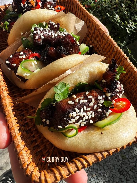 Pork Belly Bao (Gua Bao) Bao Pork Belly, Boa Buns Pork Belly, Gua Bao Recipe, Pork Belly Bao Buns, Sticky Pork Belly, Pork Belly Bao, Gua Bao, Sticky Pork, Slow Cooked Pork