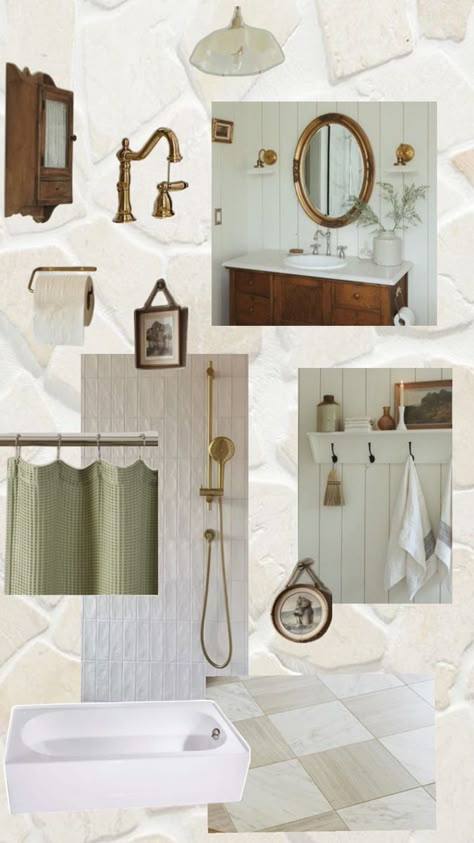 How To Organize A Bathroom, Old Money Cottage, Bathroom Mirror Inspiration, Wallpaper Ideas Bathroom, Cottage Style Bathrooms, Checkered Floor, Bathroom Wallpaper Ideas, South Carolina Homes, Mirror Inspiration