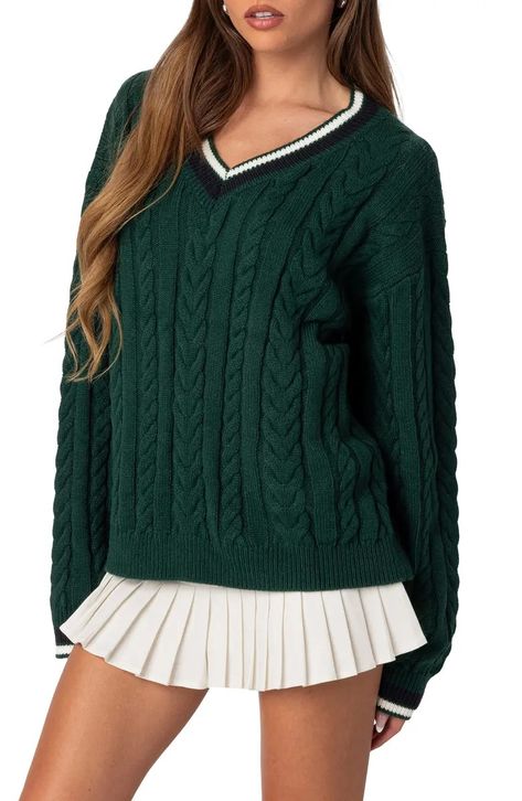 Shop Edikted Online | Nordstrom Cable Knit Sweater Womens, Swimwear Dress, Cable Sweater, Cropped Tube Top, Cable Knit Sweater, Sweater Knit, Green Sweater, S Models, Set Dress