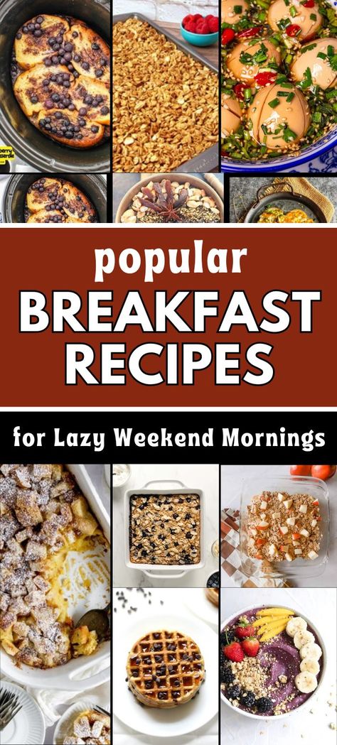 a collection of 18 breakfast ideas to try during weekends for your family, party etc. The image has a text overlay that represents these weekend breakfast recipes Large Breakfast Ideas, Different Breakfast Ideas, Fancy Breakfast Ideas, Family Breakfast Ideas, Cozy Sunday Morning, Easy Weekend Breakfast, Delicious Breakfast Ideas, Popular Breakfast Recipes, Fancy Breakfast