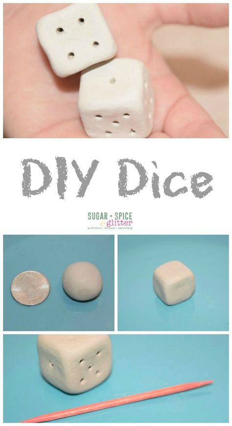 Homemade toys are the best, and these DIY Dice couldn't be easier. Perfect for homemade games or to replace lost dice, this post also has a list of fun math games to use your dice with! Clay Dice, Homemade Games, Homemade Board Games, Diy Dice, Board Games Diy, Sugar Glitter, Handmade Gifts Diy, Games Diy, Fun Math Games