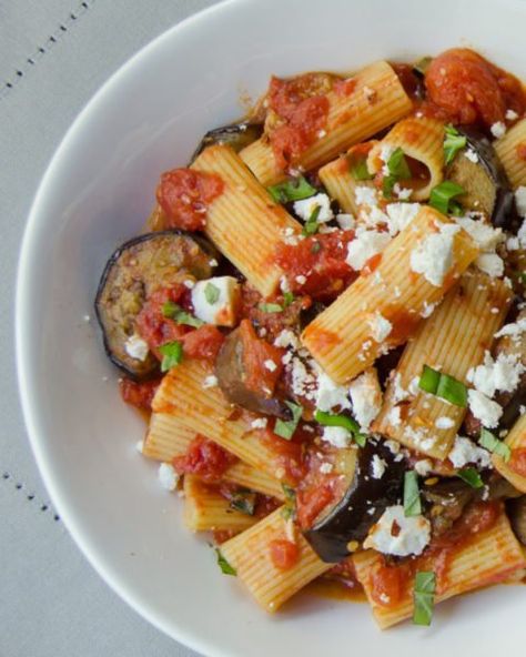 Eggplant Rigatoni, Pasta With Aubergine, Aubergine Pasta, Sauteed Eggplant, Eggplant Pasta, Fresh Ricotta, Blue Jean Chef, Easy Skillet Meals, Meatless Meal